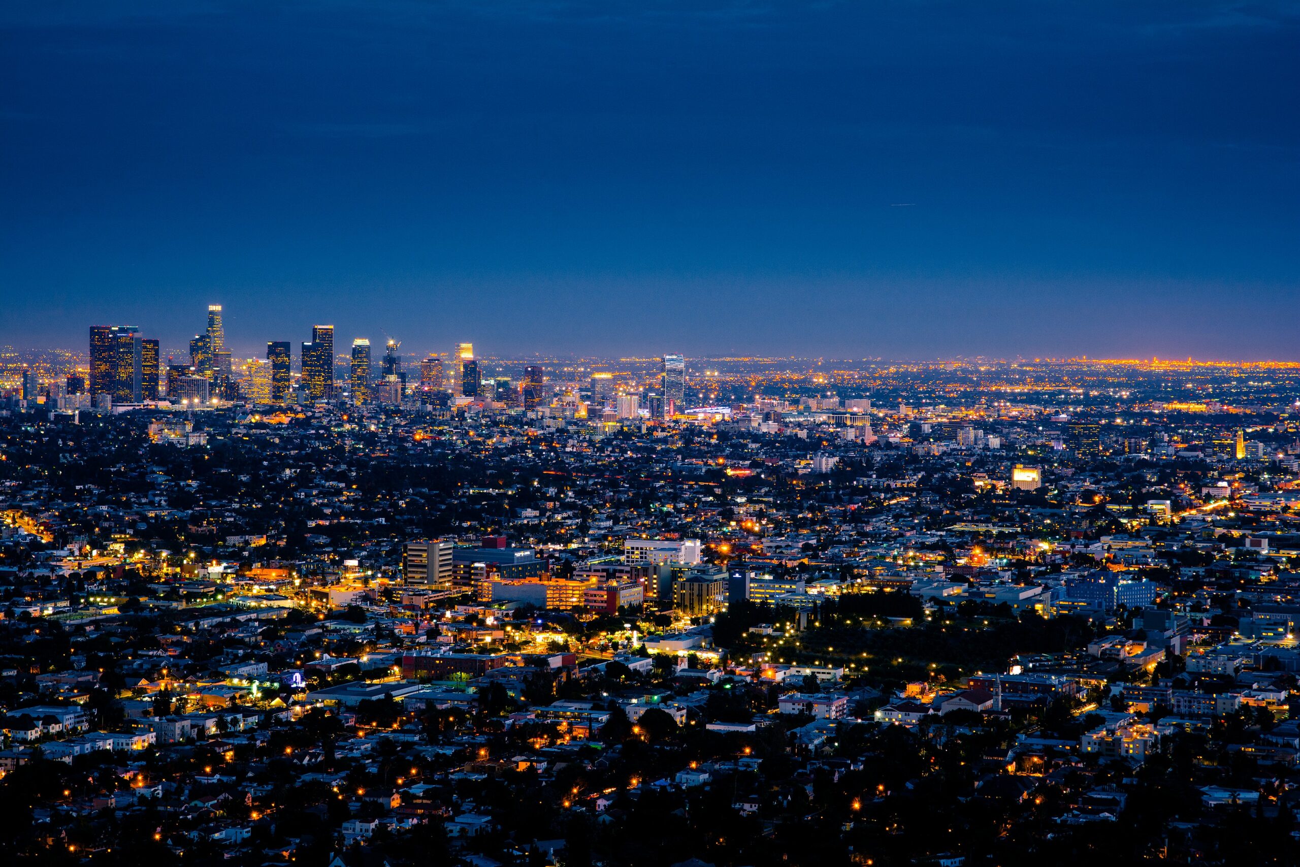 View overlooking Los Angeles city lights at night